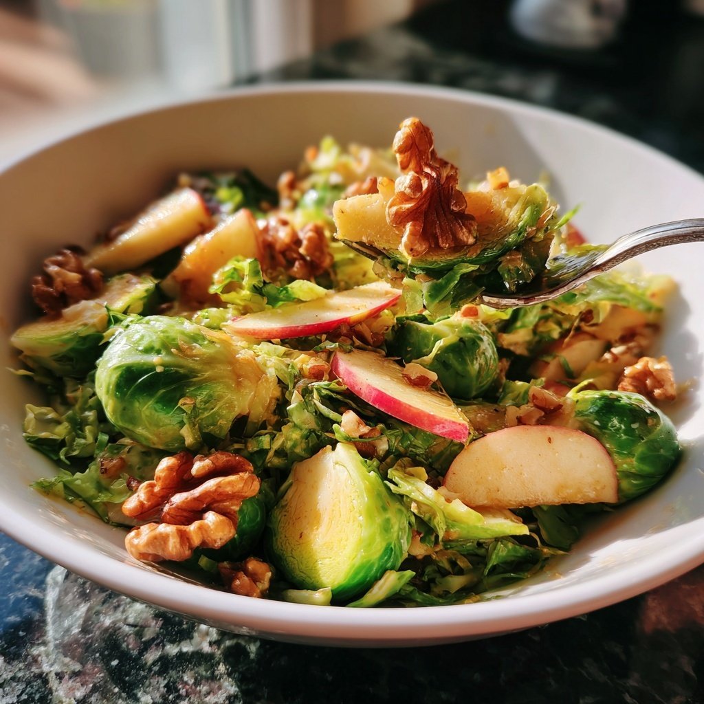 Rosenkohl-Salat mit Apfel, Walnüssen und Senfdressing​