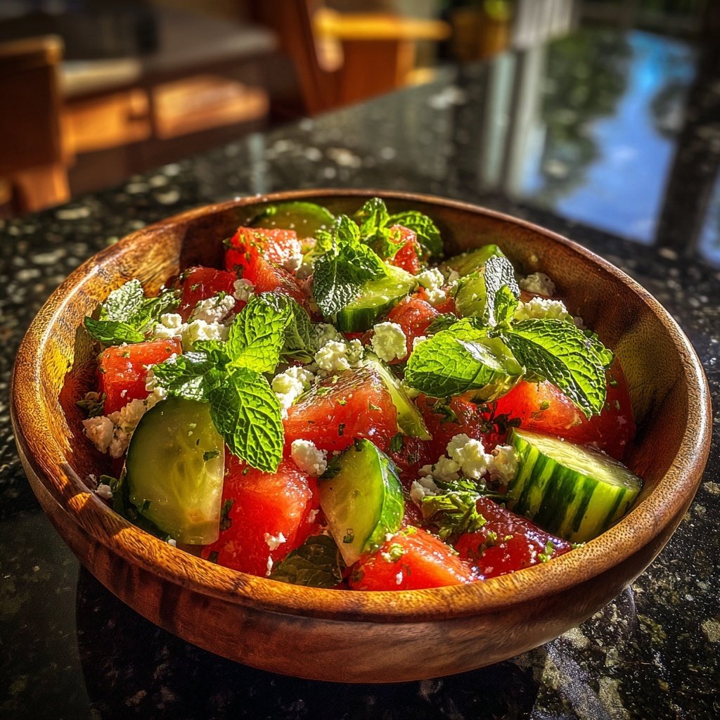 Gekühlter Gurken-Wassermelonen-Salat
