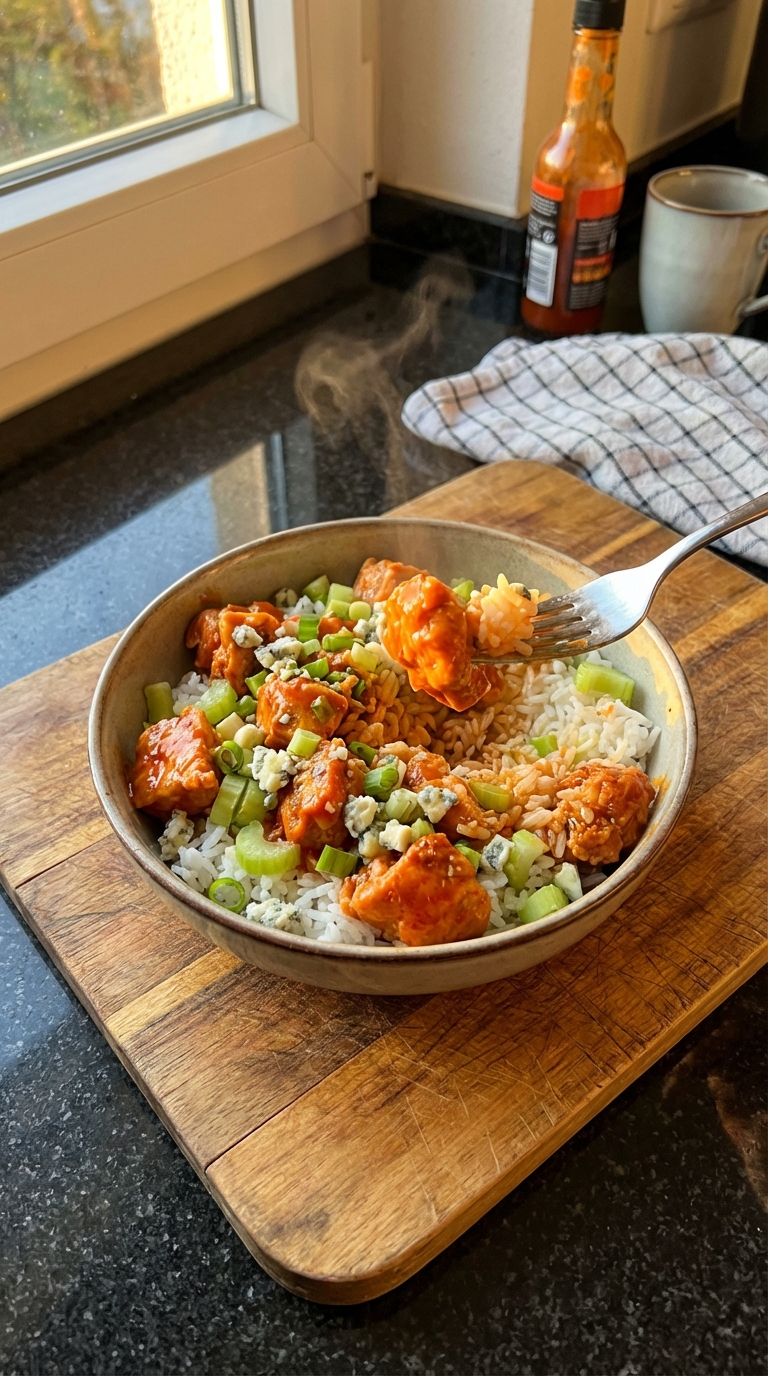 Herzhafte Buffalo Hähnchen Reis Bowl​