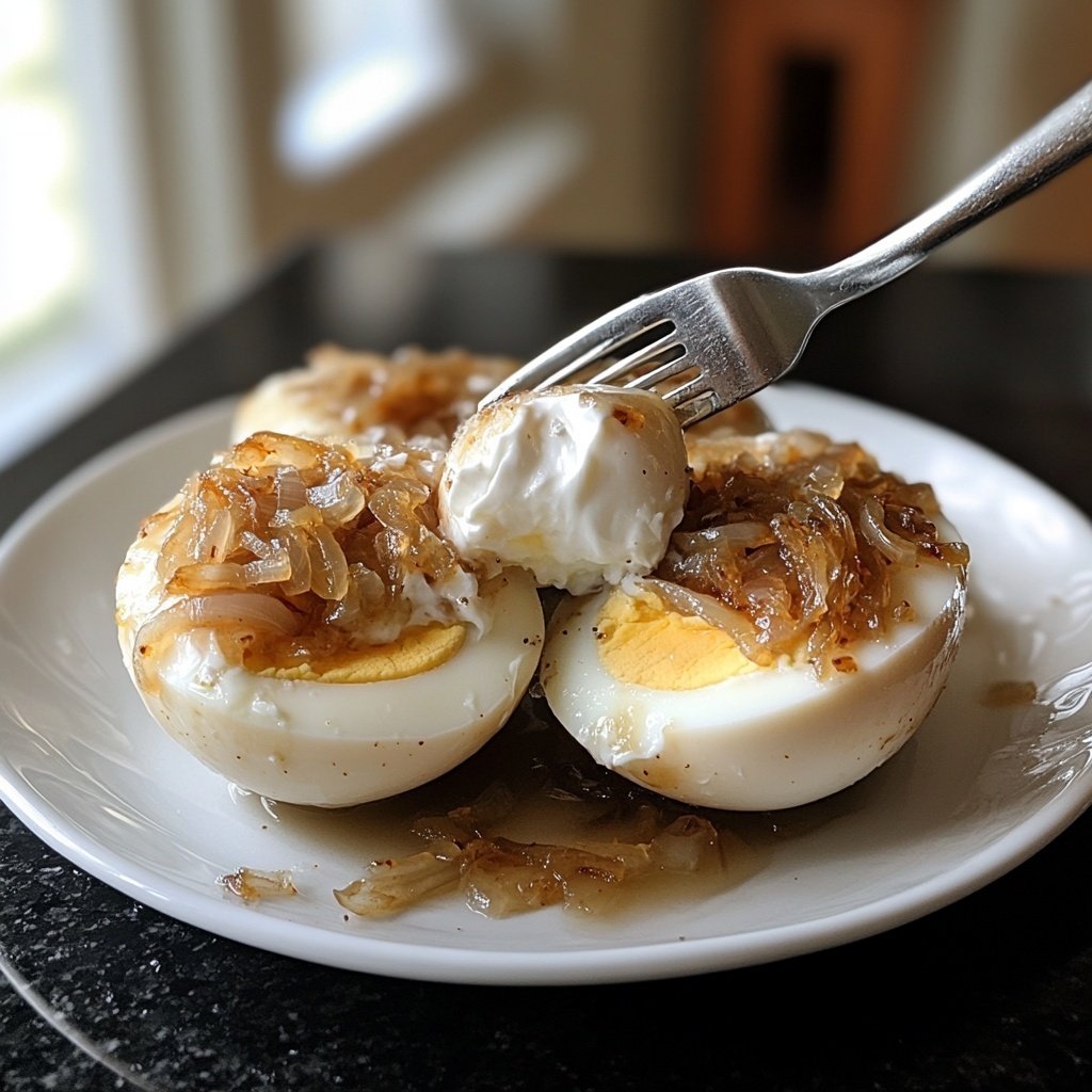 Sauerrahm Zwiebel gefüllte Eier