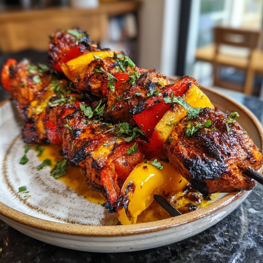 Hähnchen Kebabs mit Marinade gegrillt