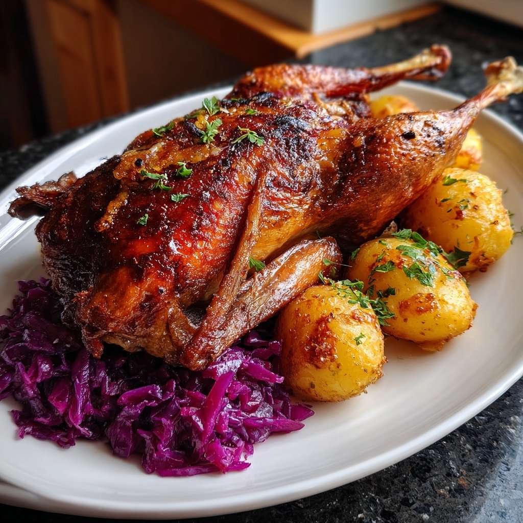 Festliche Weihnachtsgans mit Rotkohl und Klößen​