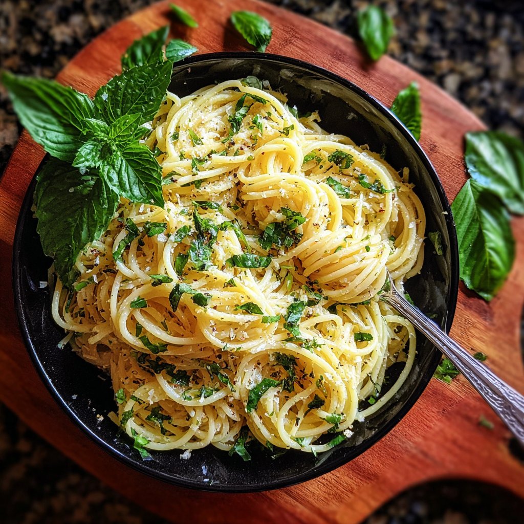Zitronenschale und Basilikum Pasta
