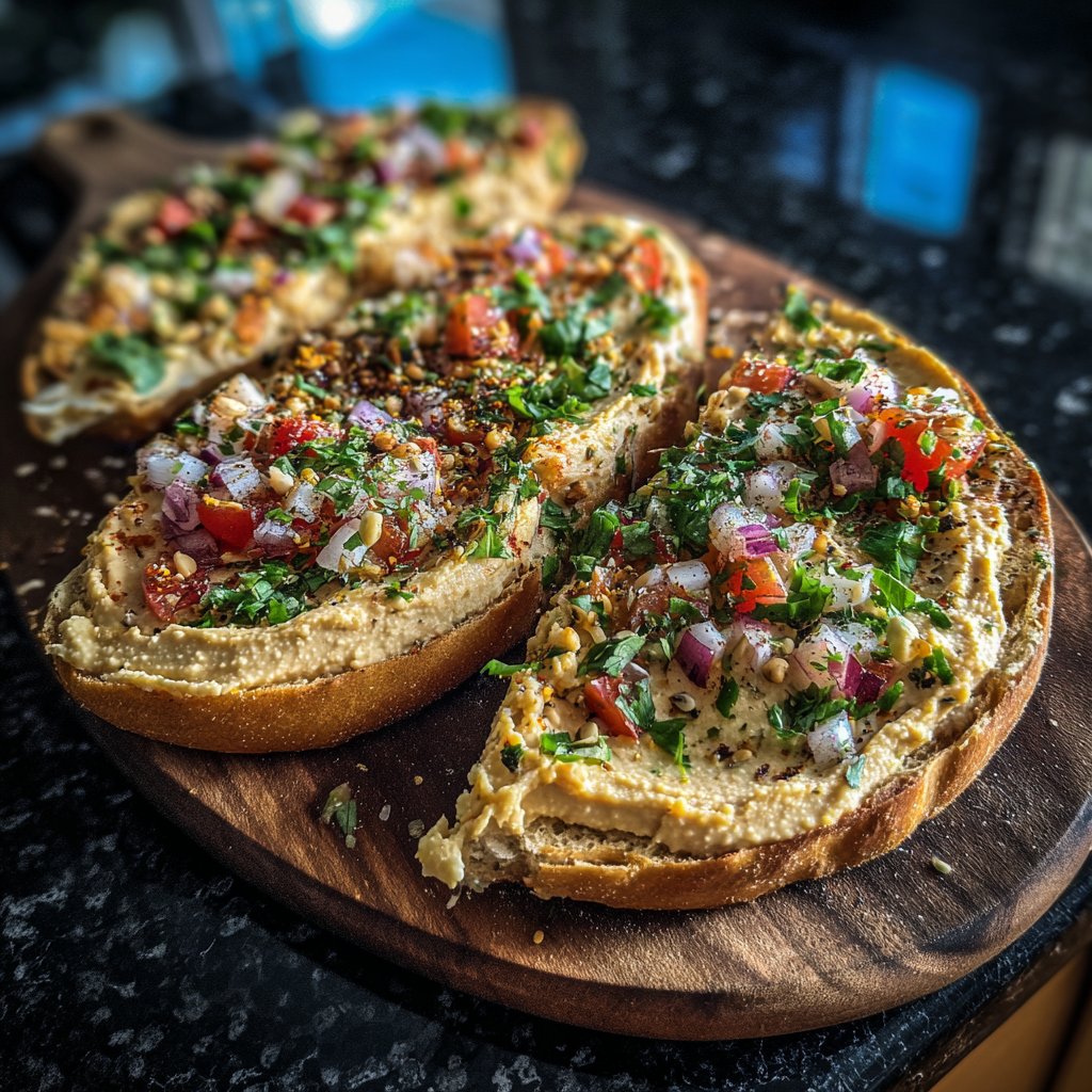 Hummus-Pizzen auf Fladenbrot