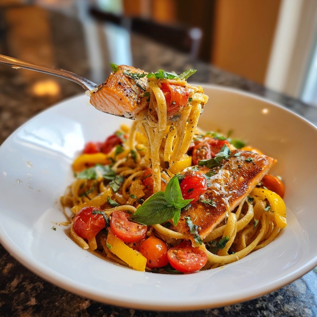 Mediterranean Salmon Pasta Primavera