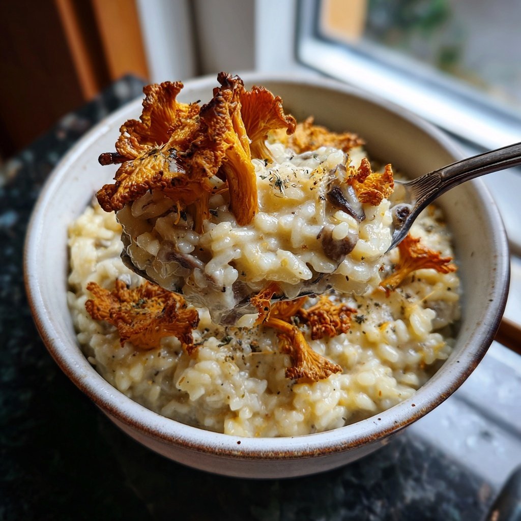 Ofen Risotto mit knusprigen Pilzen