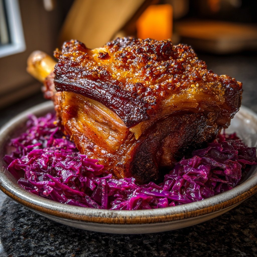 Schweinshaxe mit Rotkohl Salat