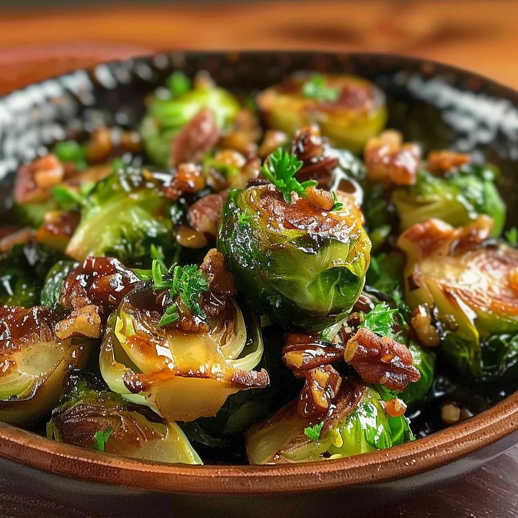 Ahornsirup-Rosenkohl mit Pekannüssen