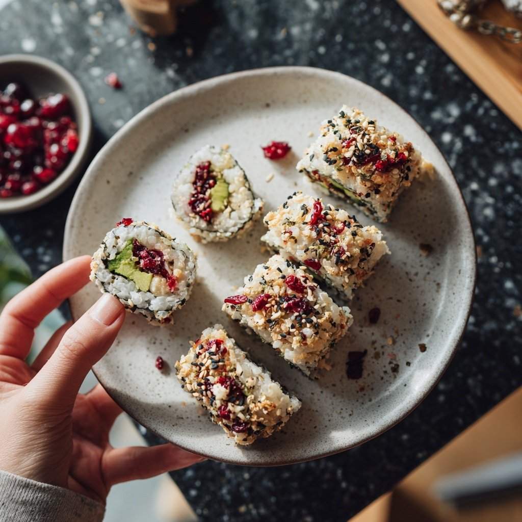 Festliche Sushi Rolle mit Cranberry