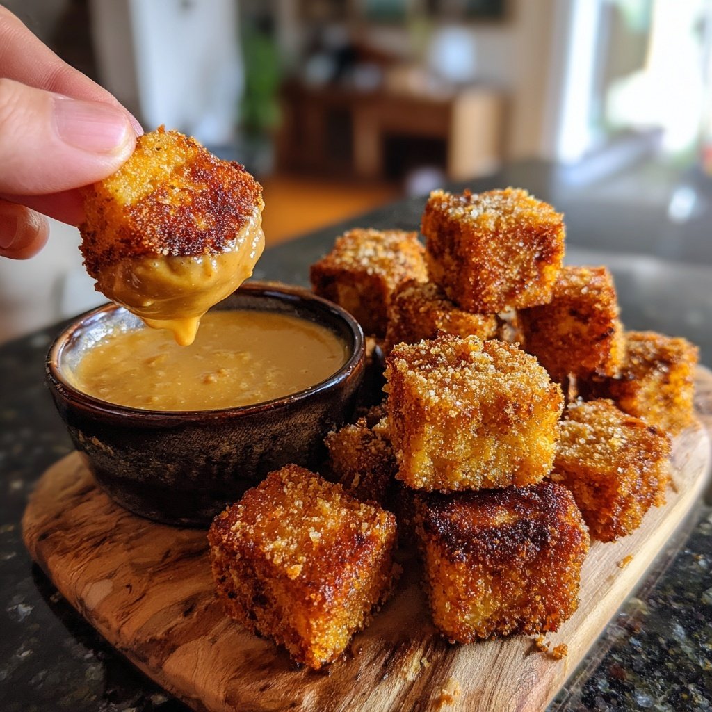 Knusprige Tofu Bites mit Erdnussauce