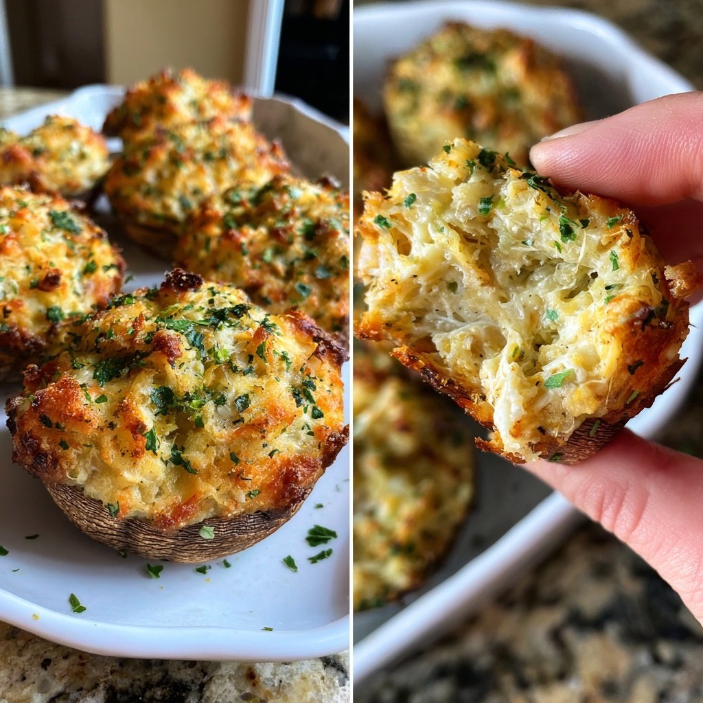 Krabben Kuchen gefüllte Pilze