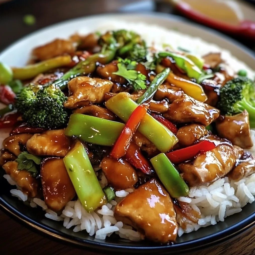 Chinesische Hähnchenpfanne mit Reis