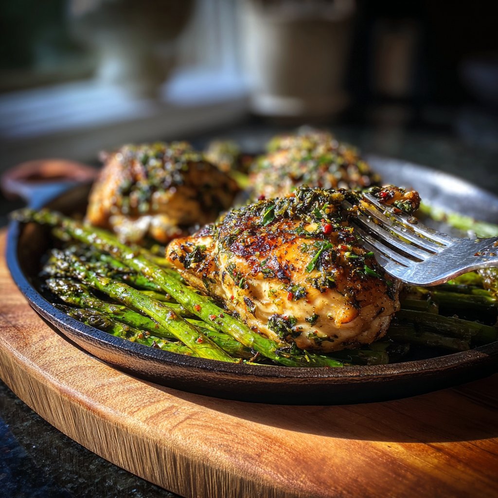 Geflügel mit Kräutern und Spargel