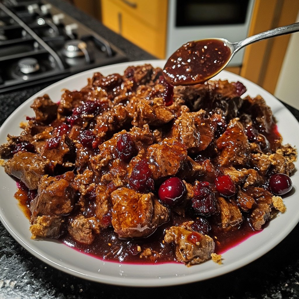 Hirschgulasch mit Preiselbeerjus