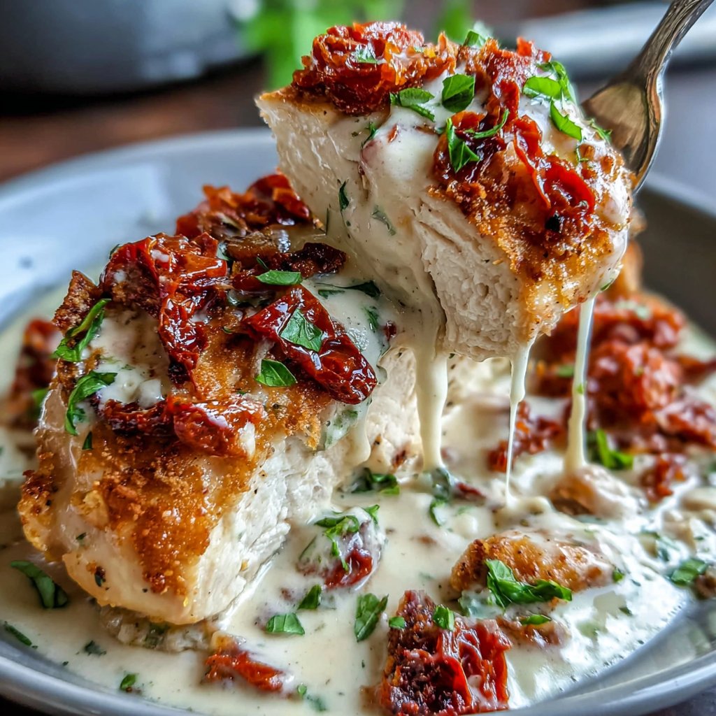 Cremiges Hähnchen mit sonnengetrockneten Tomaten