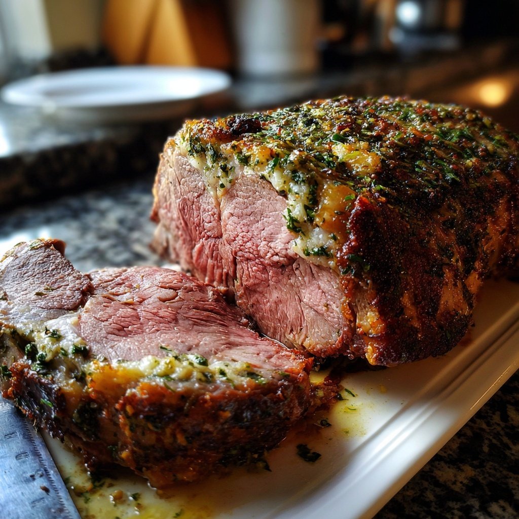 Prime Rib mit Knoblauch Kräuter Kruste