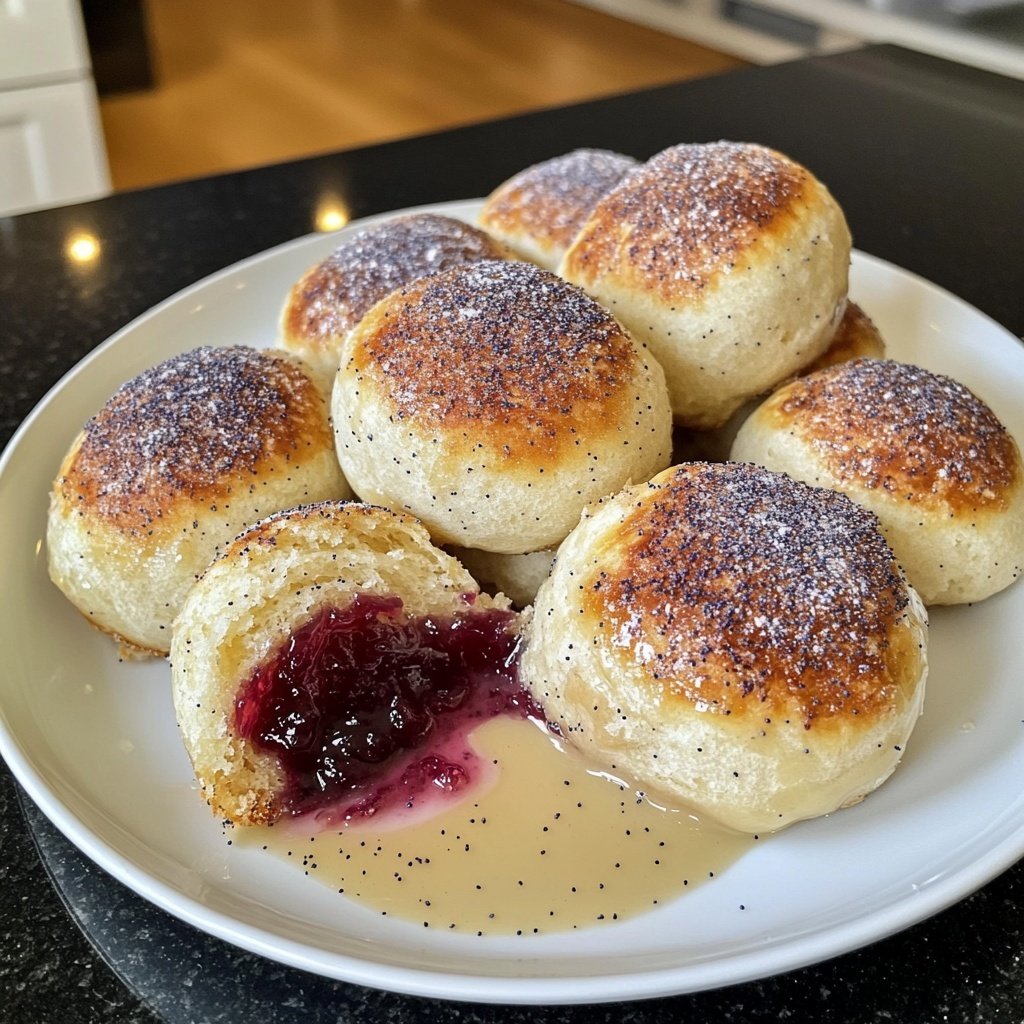 Germknödel mit Vanillesauce und Mohnzucker