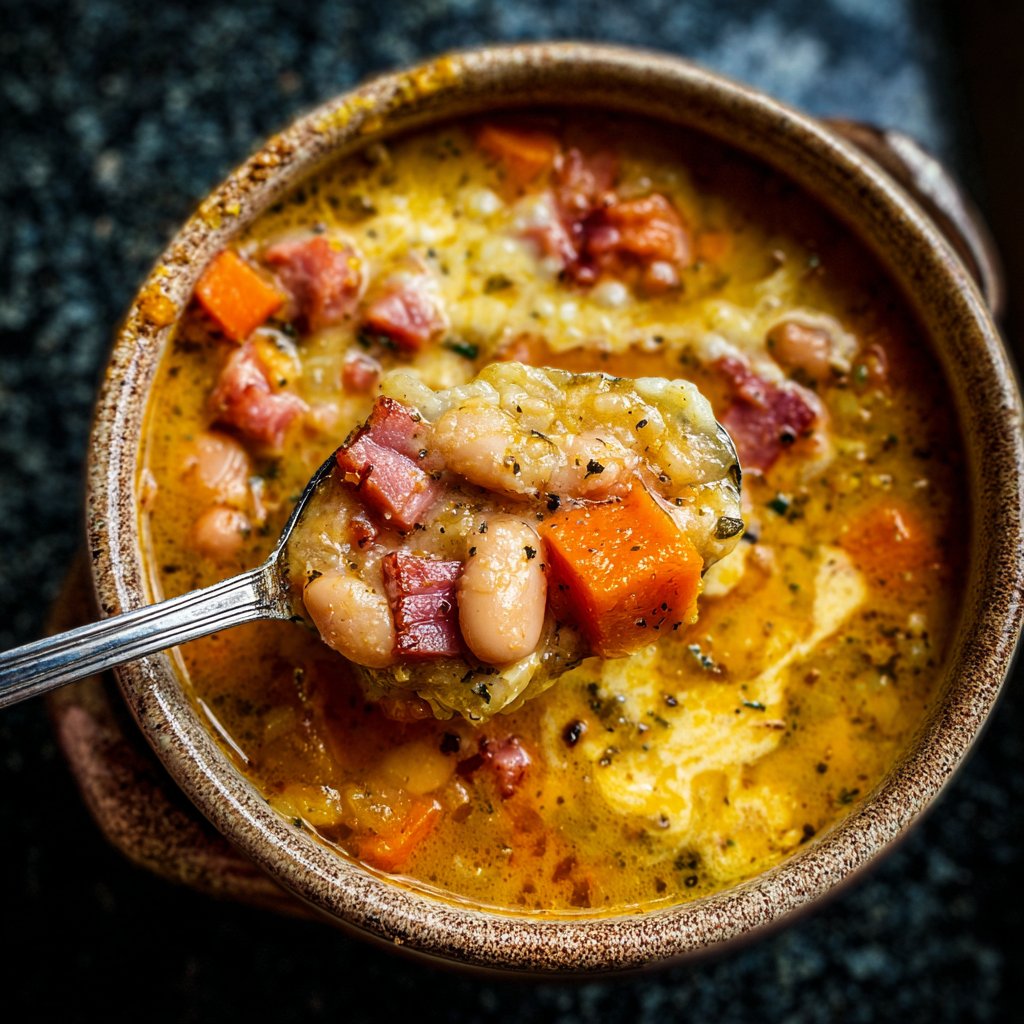Schinken-Bohnen-Suppe mit Knoblauchcreme