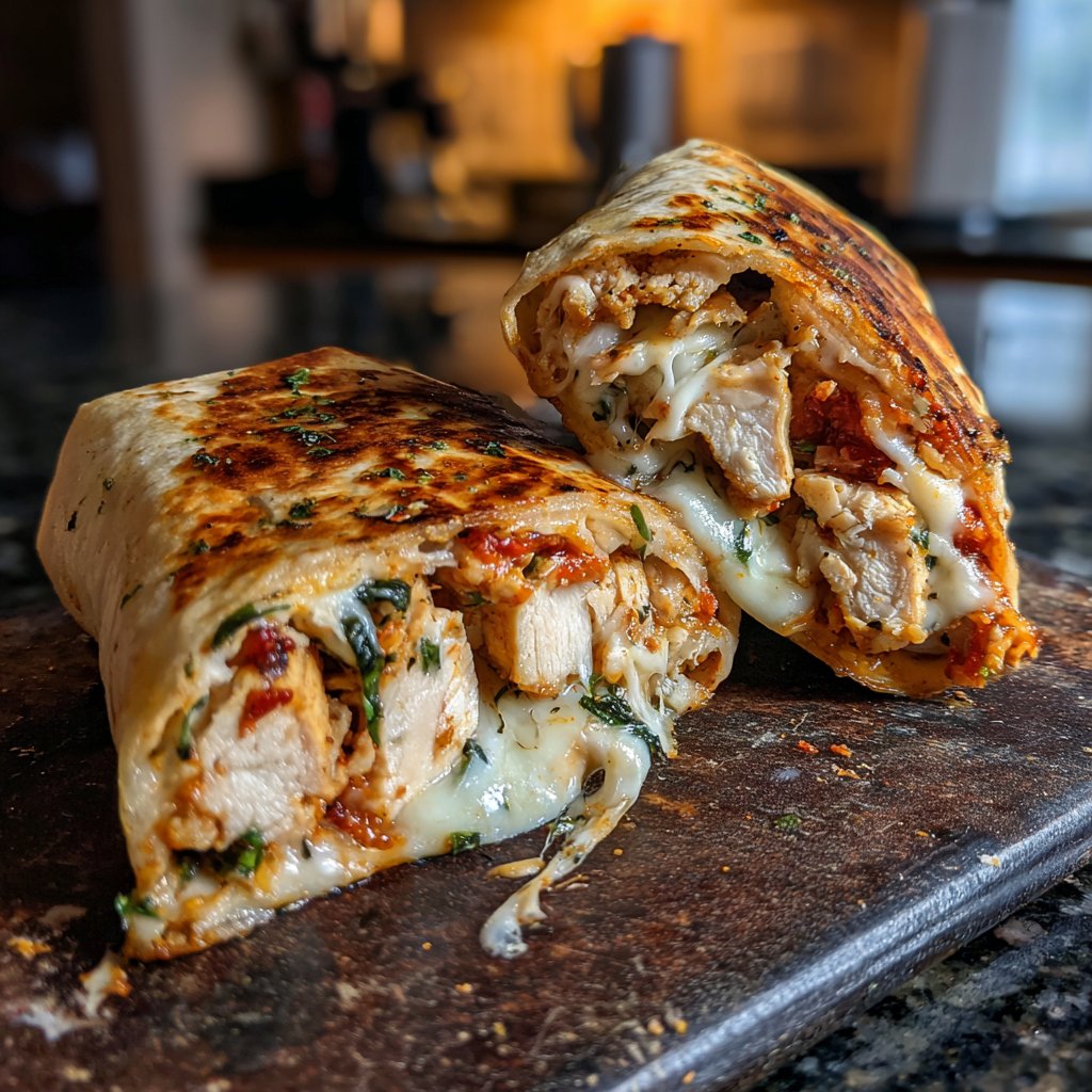 Würziger Air Fryer Hähnchen-Mozzarella-Wrap