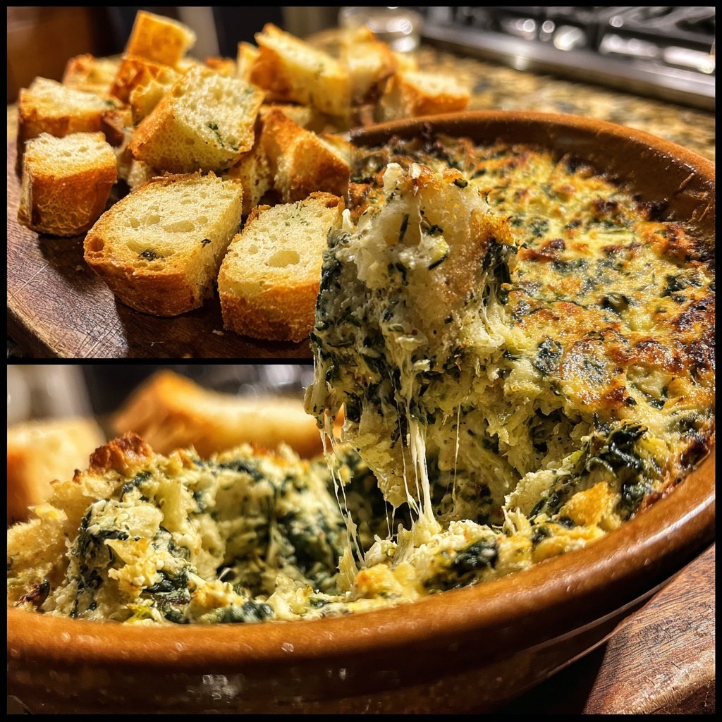 Spinat Artischocken Dip mit Semmelbröseln