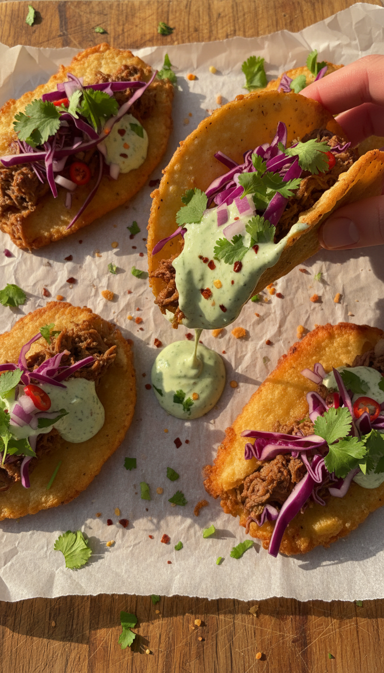 Rind Tacos mit Koriander Aioli