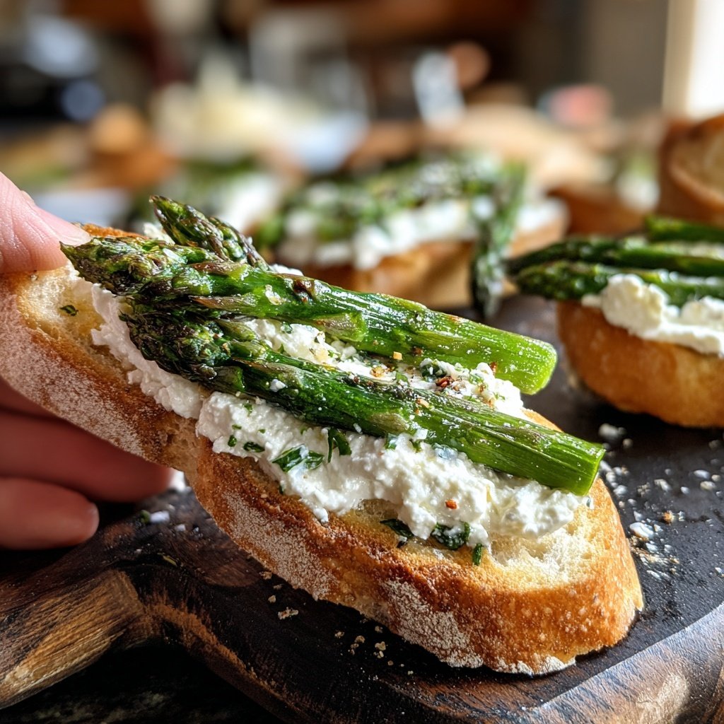Spargel Band Ricotta Crostini